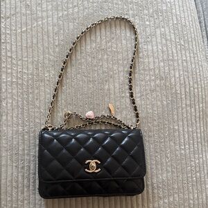 CHANEL Black Quilted Crossbody Bag with Gold Chain